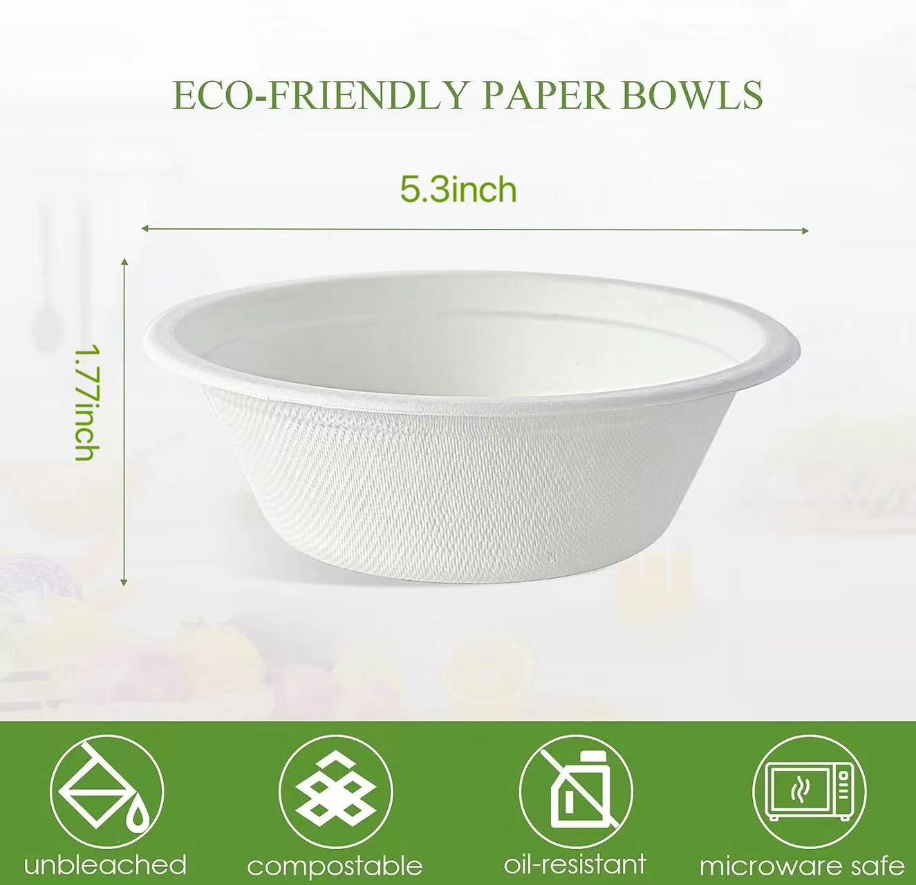 12 OZ Paper Bowls, Disposable Compostable Bowls Bulk, Biodegradable,Eco-friendly Bagasse Bowls, Heavy-duty Bowls Perfect for Milk Cereals, Snacks, Salads