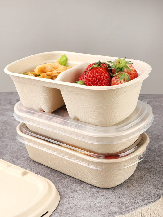 17OZ/500ML Disposable bowls with lids, Sugarcane Fiber Biodegradable Paper Bowls take away food containers meal prep food storage deli container Eco-friendly Microwave & Freezer Safe